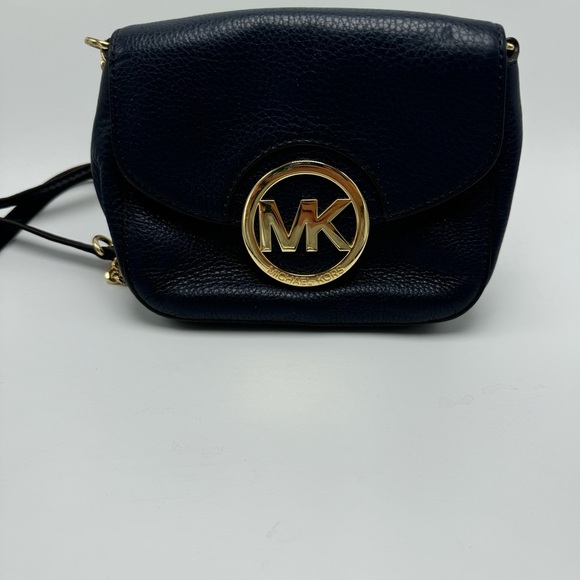 Michael Kors Fulton Crossbody Bag Dark Blue Leather Purse - Picture 2 of 15